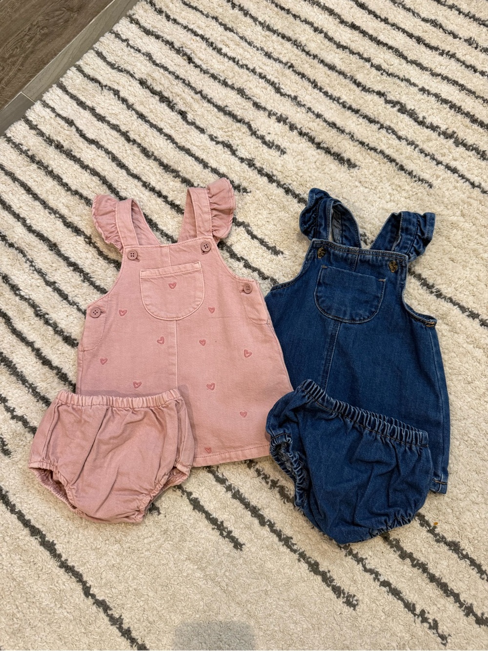 Zara Pink & Blue Baby Matching Overalls Set 6-9 Months